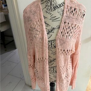 Elegant Pink Open-Knit Women's Cardigan